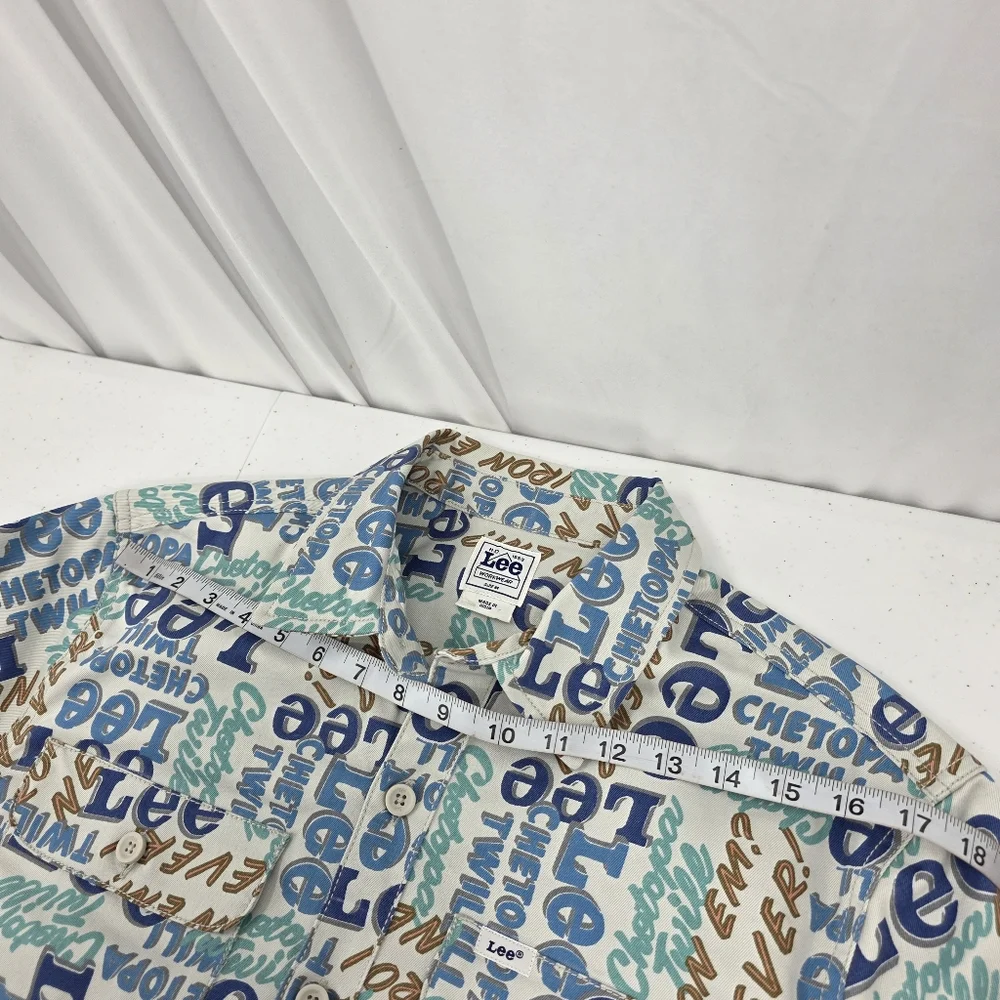 NWT LEE Workwear Heritage Chetopa Twill Logo‎ Print Shacket Mens Medium No Iron.